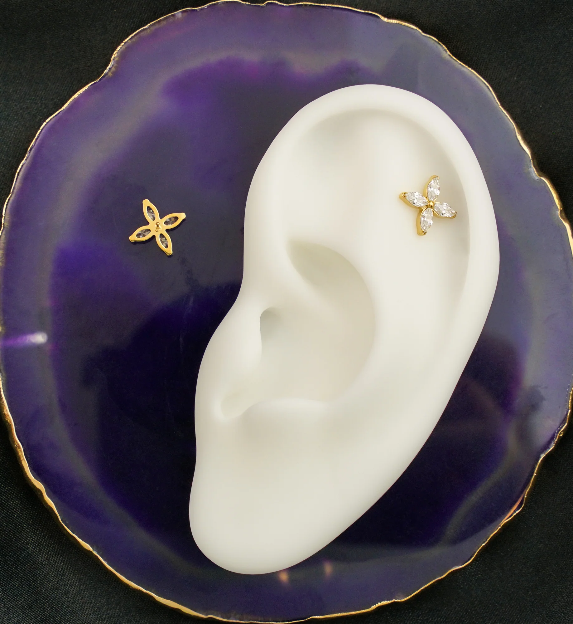 Gold PVD Tetrad Marquise Clear CZ Threadless Titanium Top - Image 2
