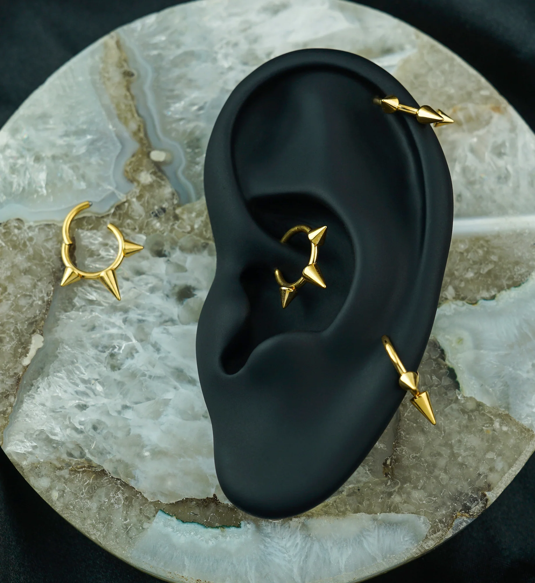 Gold PVD Titanium Hinged Spiked Segment Ring - Image 3