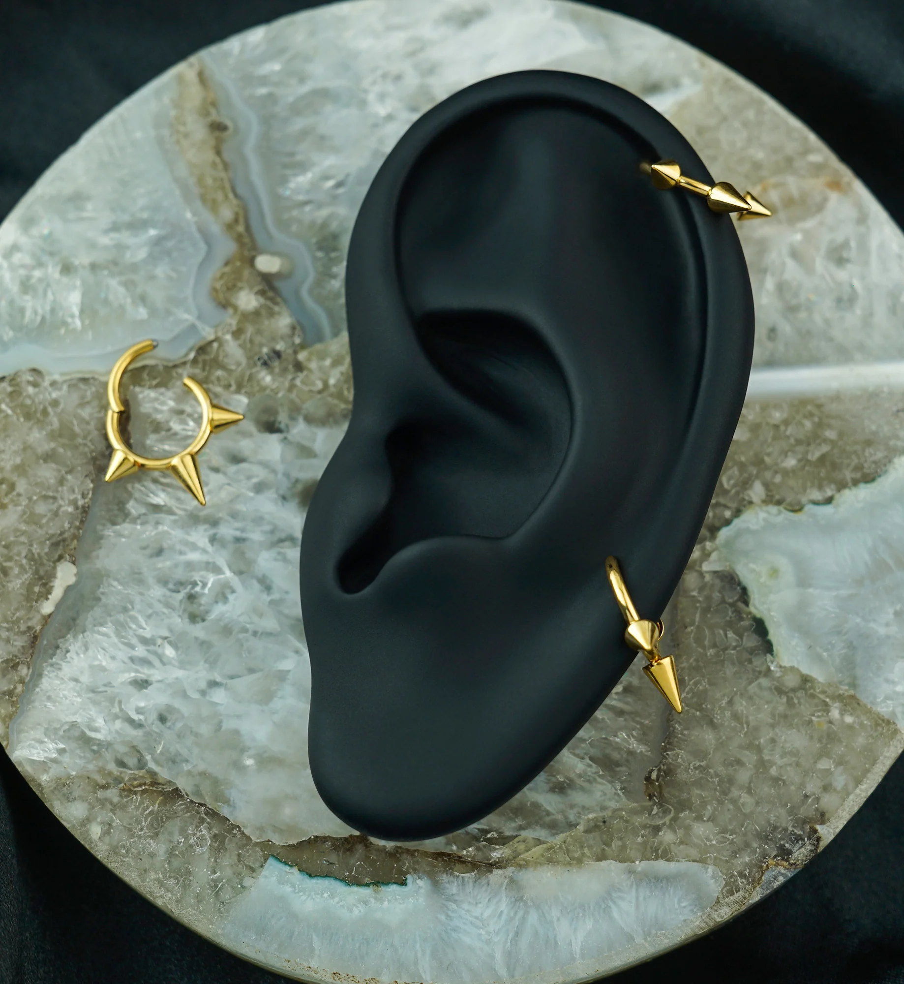 Gold PVD Titanium Hinged Spiked Segment Ring - Image 4