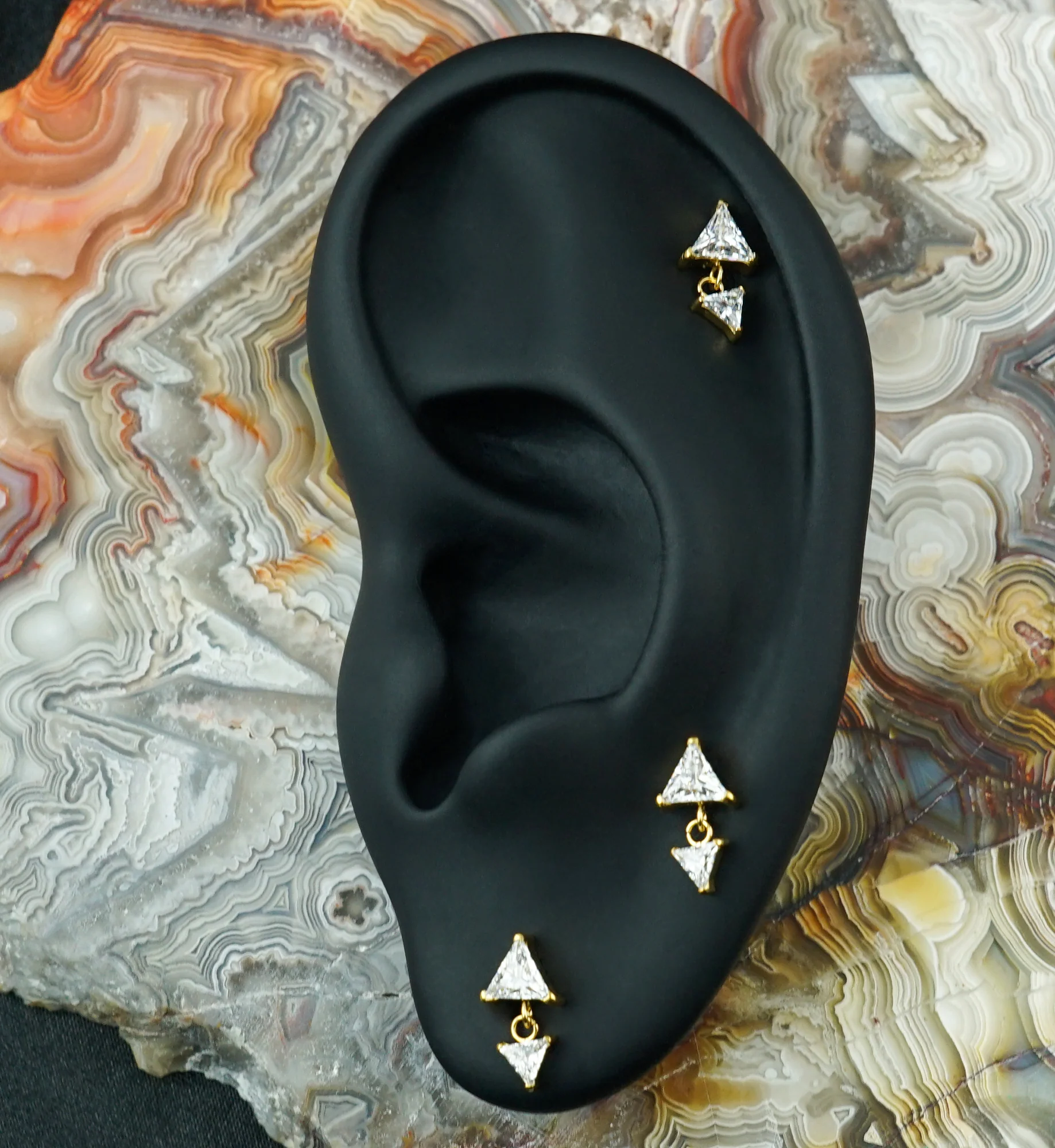 Gold PVD Triangle Dangle CZ Titanium Threadless Top - Image 2
