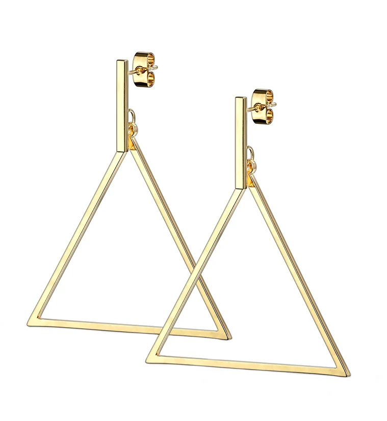 Gold PVD Triangle Hanging Earrings