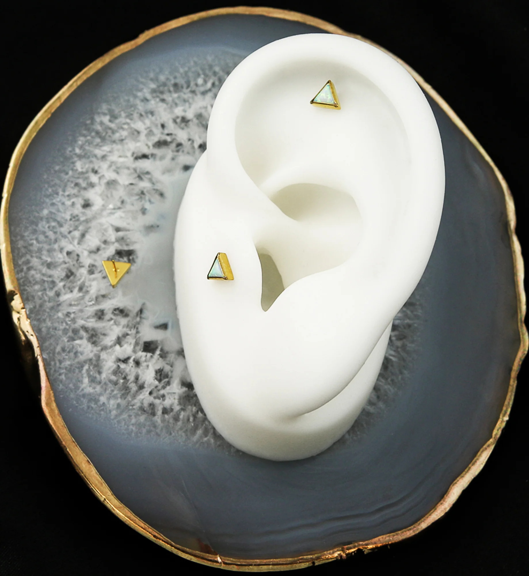 Gold PVD Triangle White Opalite Titanium Threadless Top - Image 2