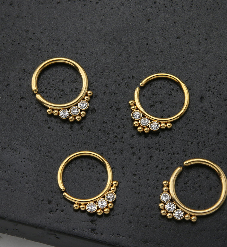 Gold PVD Triple CZ Annealed Seamless Hoop Ring - Image 2