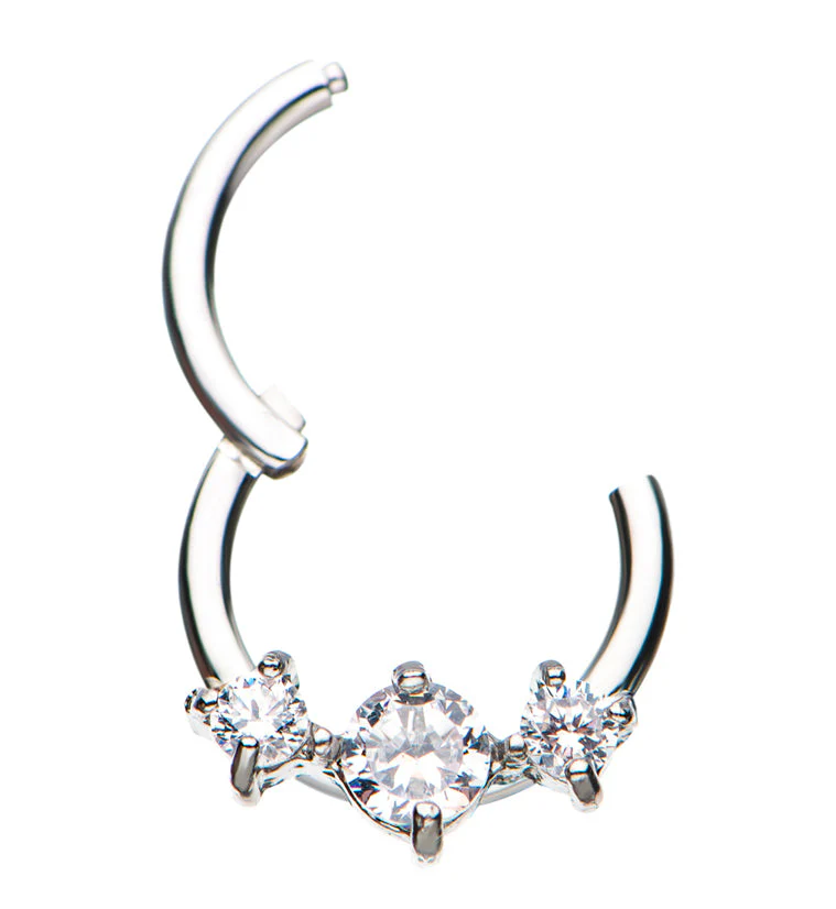 Gold PVD Triple CZ Prong Hinged Segment Ring - Image 2