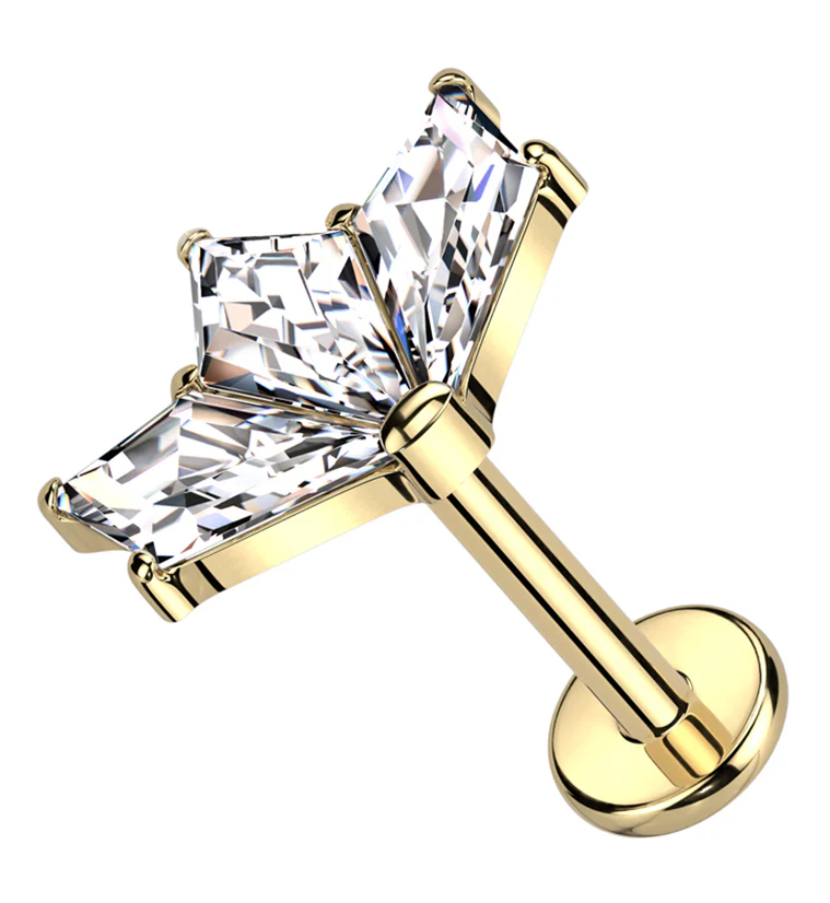 Gold PVD Triple Poly Clear CZ Titanium Internally Threaded Labret