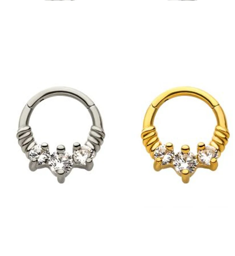Gold PVD Triple Prong CZ Hinged Segment Ring - Image 2
