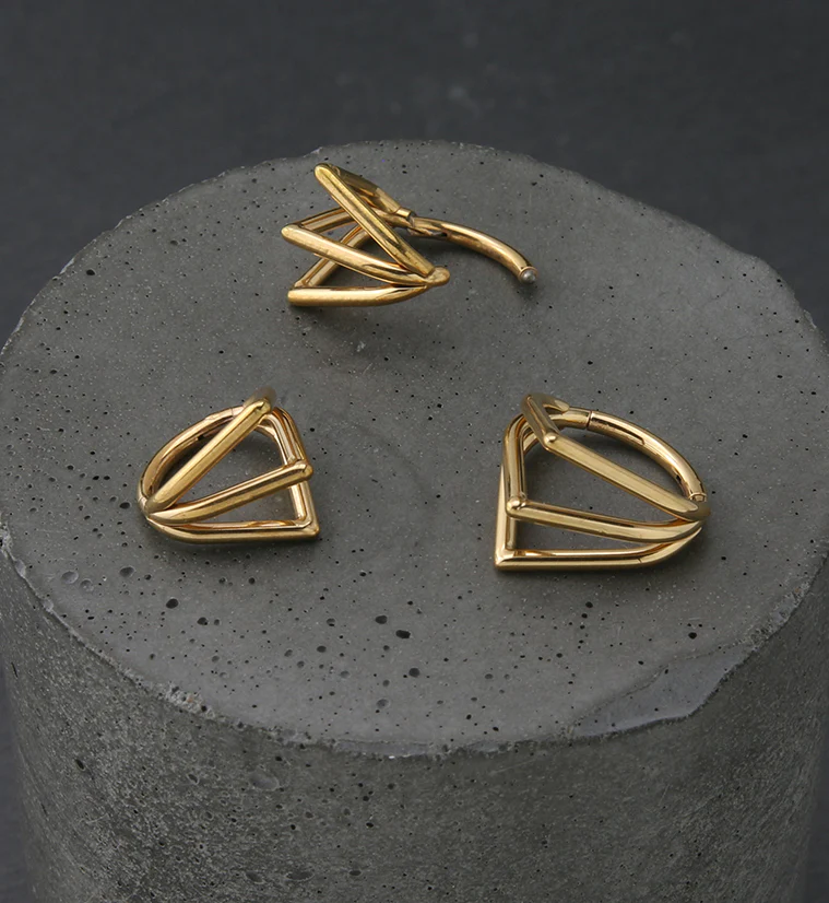 Gold PVD Triple V Titanium Hinged Segment Ring - Image 2