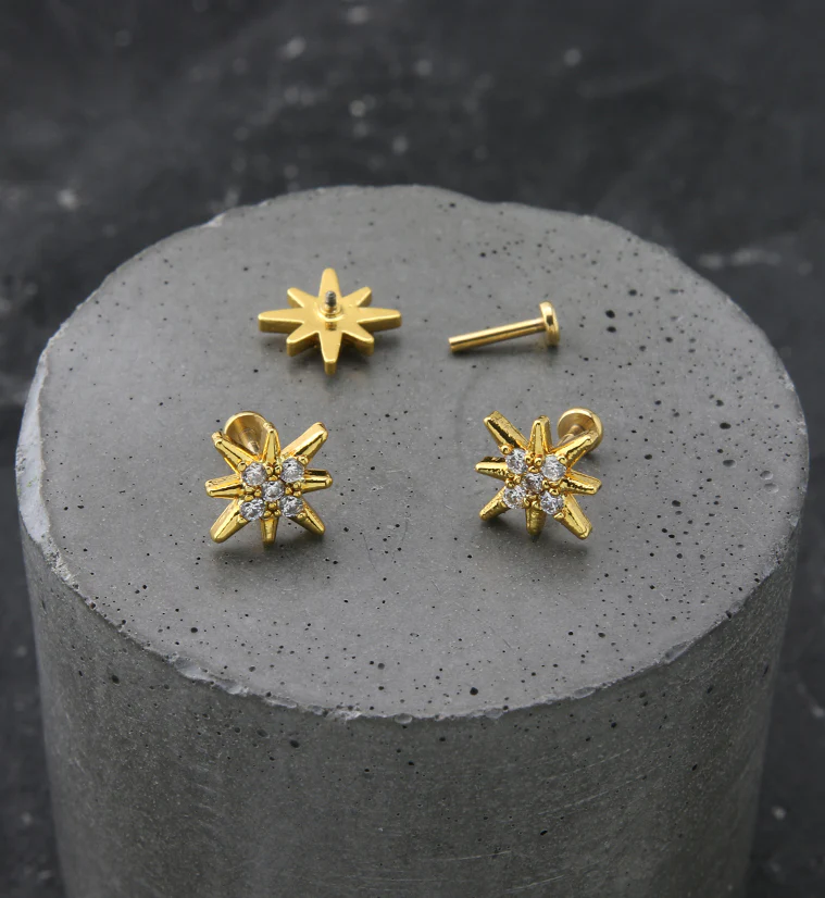 Gold PVD Twinkle Clear CZ Stainless Steel Internally Threaded Labret - Image 2