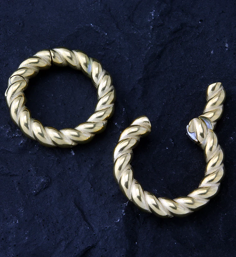 Gold PVD Twist Stainless Steel Hinged Ear Weights - Image 2