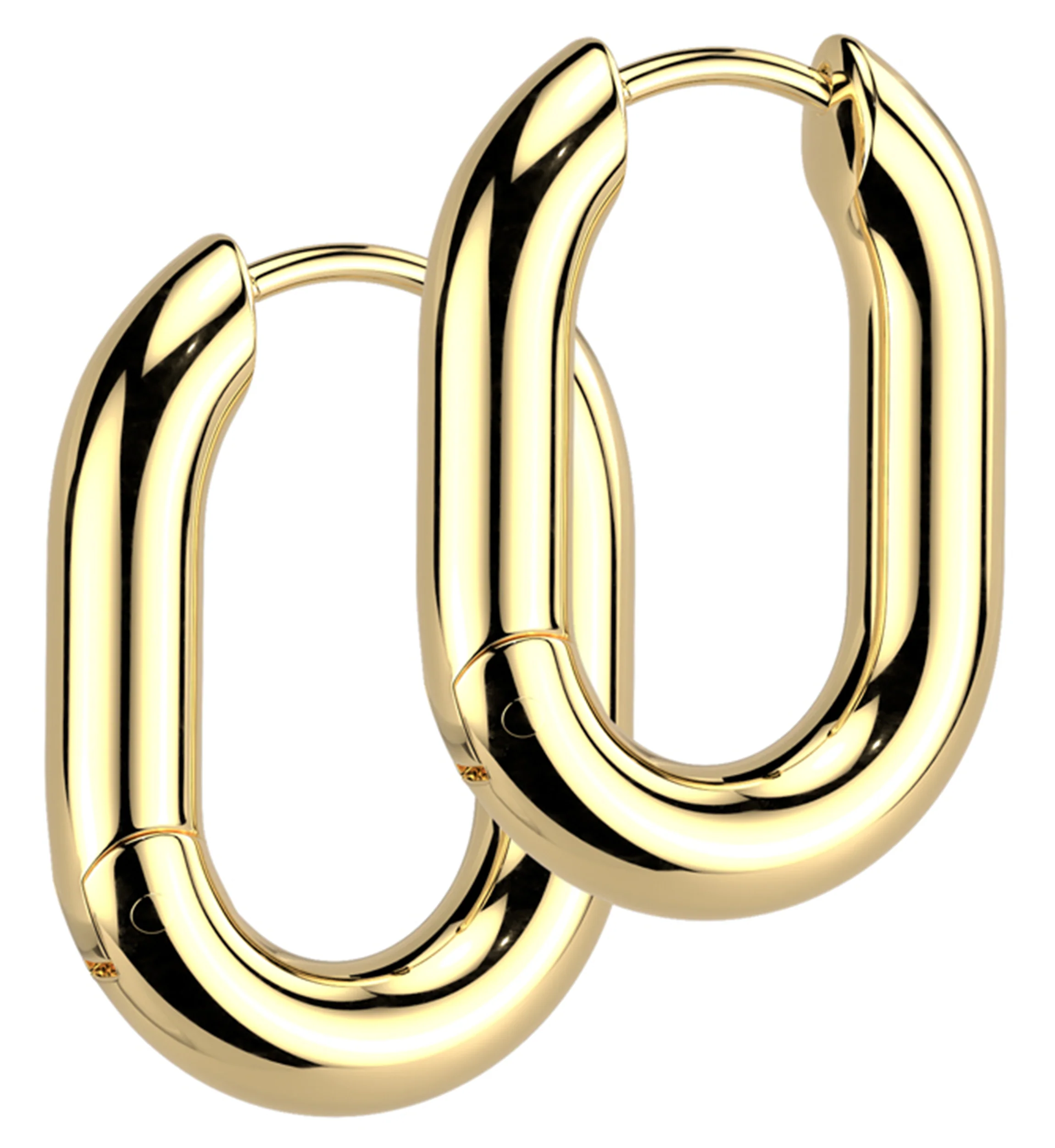 Gold PVD Ovate Stainless Steel Hinged Hoop Huggie Earrings