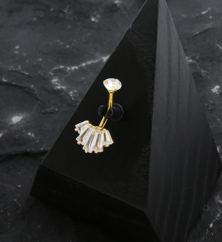 Gold PVD Vane Baguette Clear CZ Belly Button Ring - Image 2