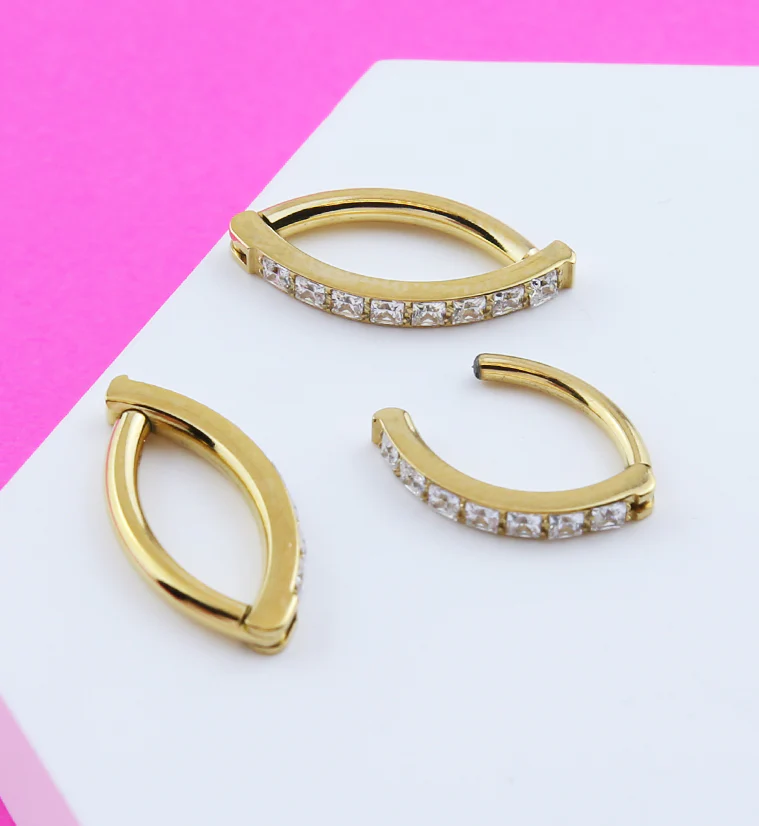 Gold PVD Vertical Clear CZ Titanium Hinged Segment Ring - Image 2