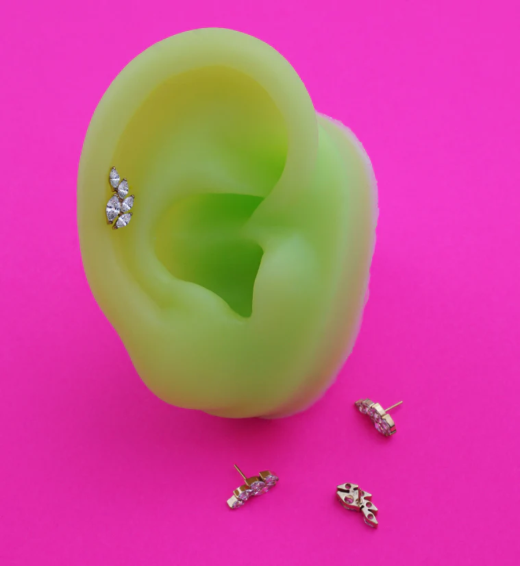 Gold PVD Vine Clear CZ Titanium Threadless Top - Image 2