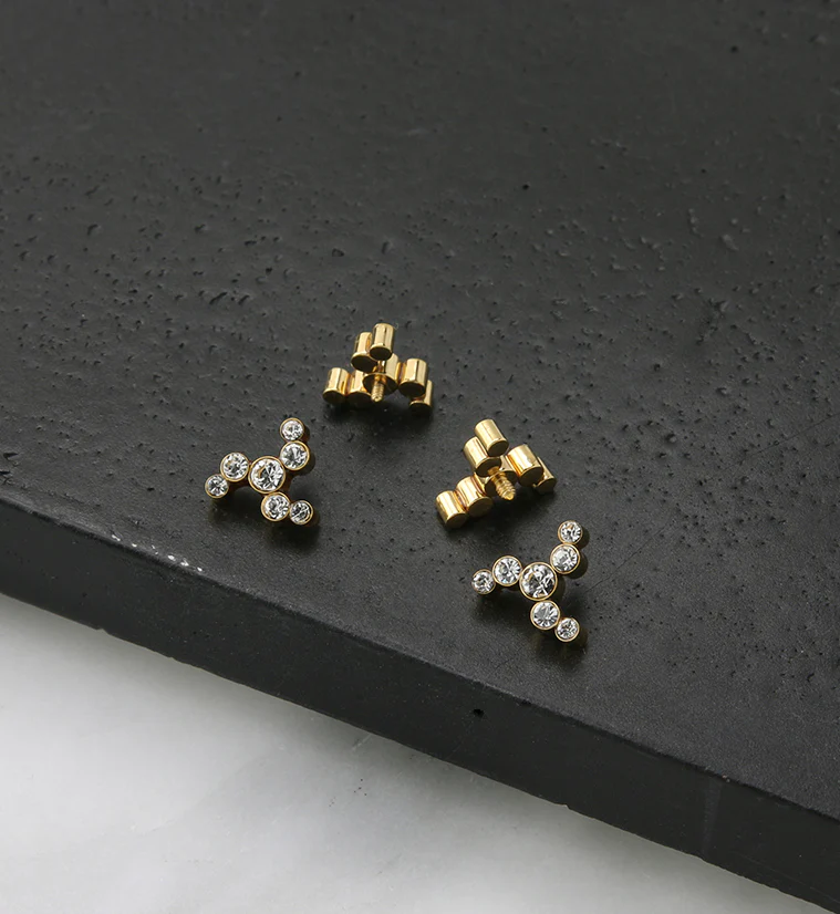 Gold PVD Whirl CZ Titanium Internally Threaded Top - Image 2
