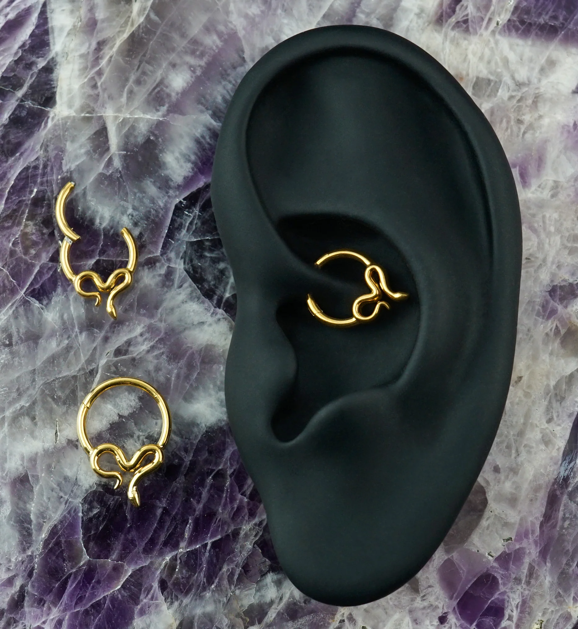 Gold PVD Winding Snake Titanium Hinged Segment Ring - Image 2