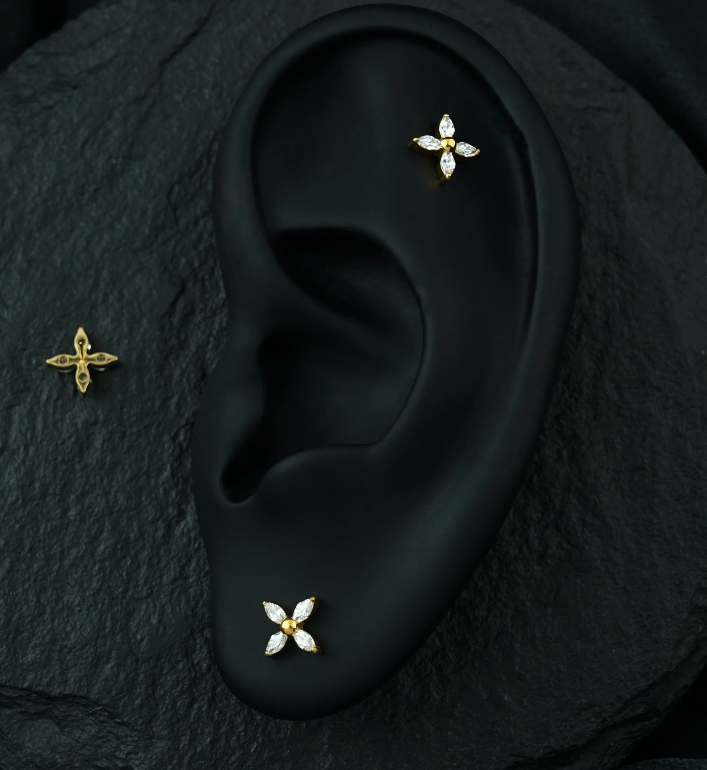 Gold PVD Windmill Marquise Clear CZ Threadless Titanium Top - Image 2