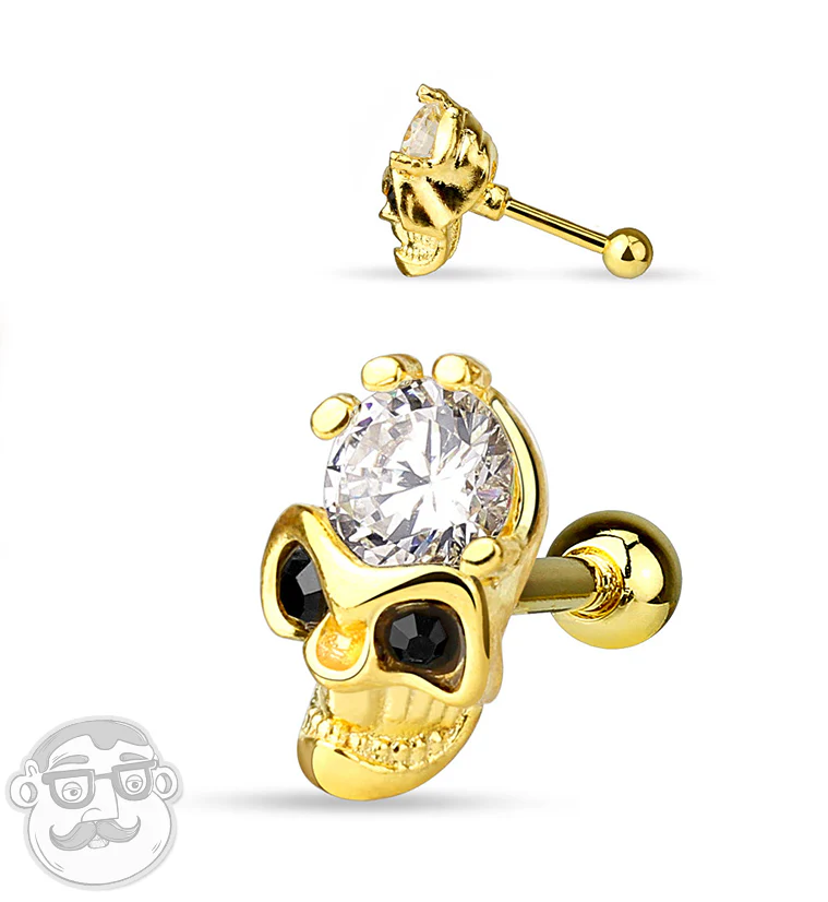 Golden CZ Skull Tragus - Cartilage Barbell