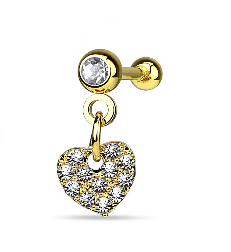 Golden Heart CZ Dangle Steel Tragus - Cartilage Barbell