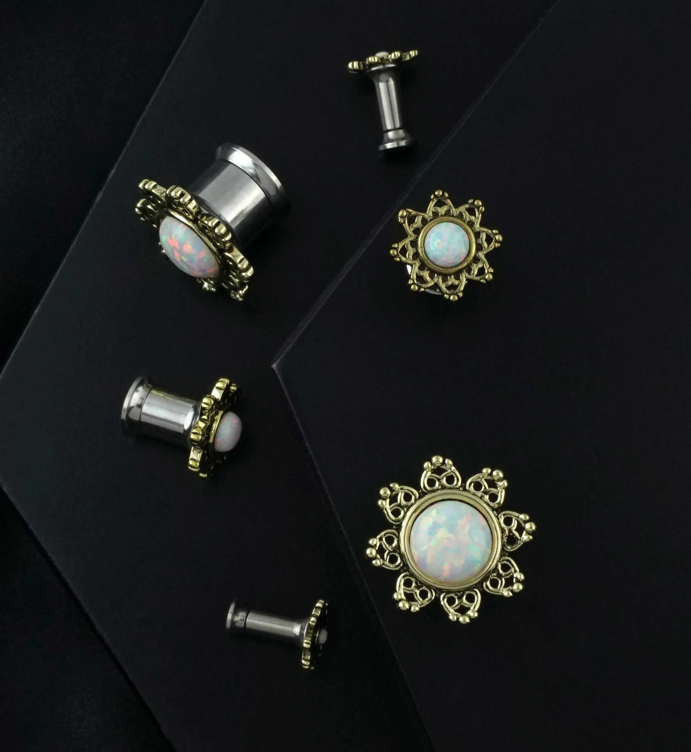 Golden Lotus With Opalite Dome Stainless Steel Plugs - Image 2