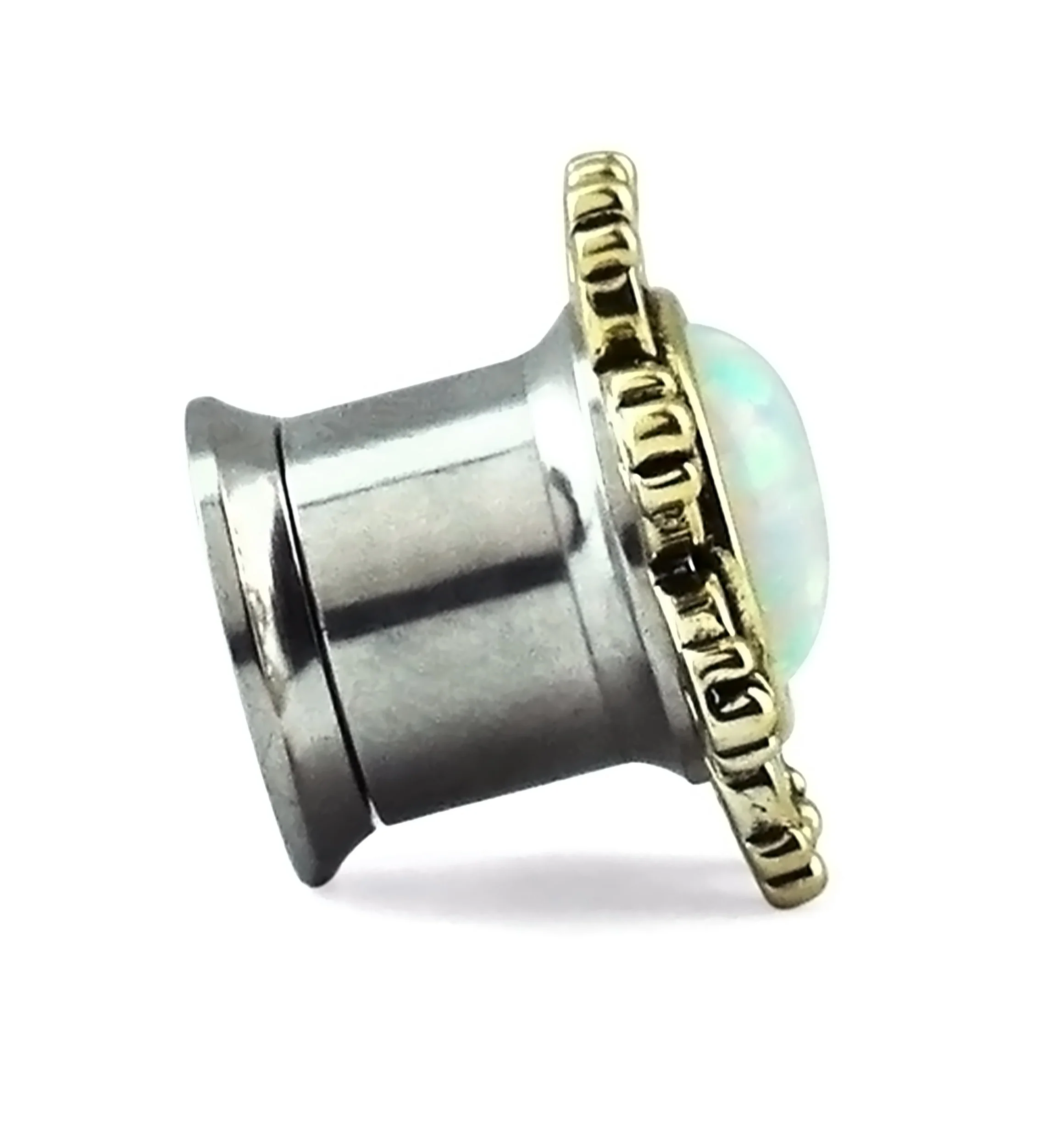 Golden Lotus With Opalite Dome Stainless Steel Plugs - Image 3