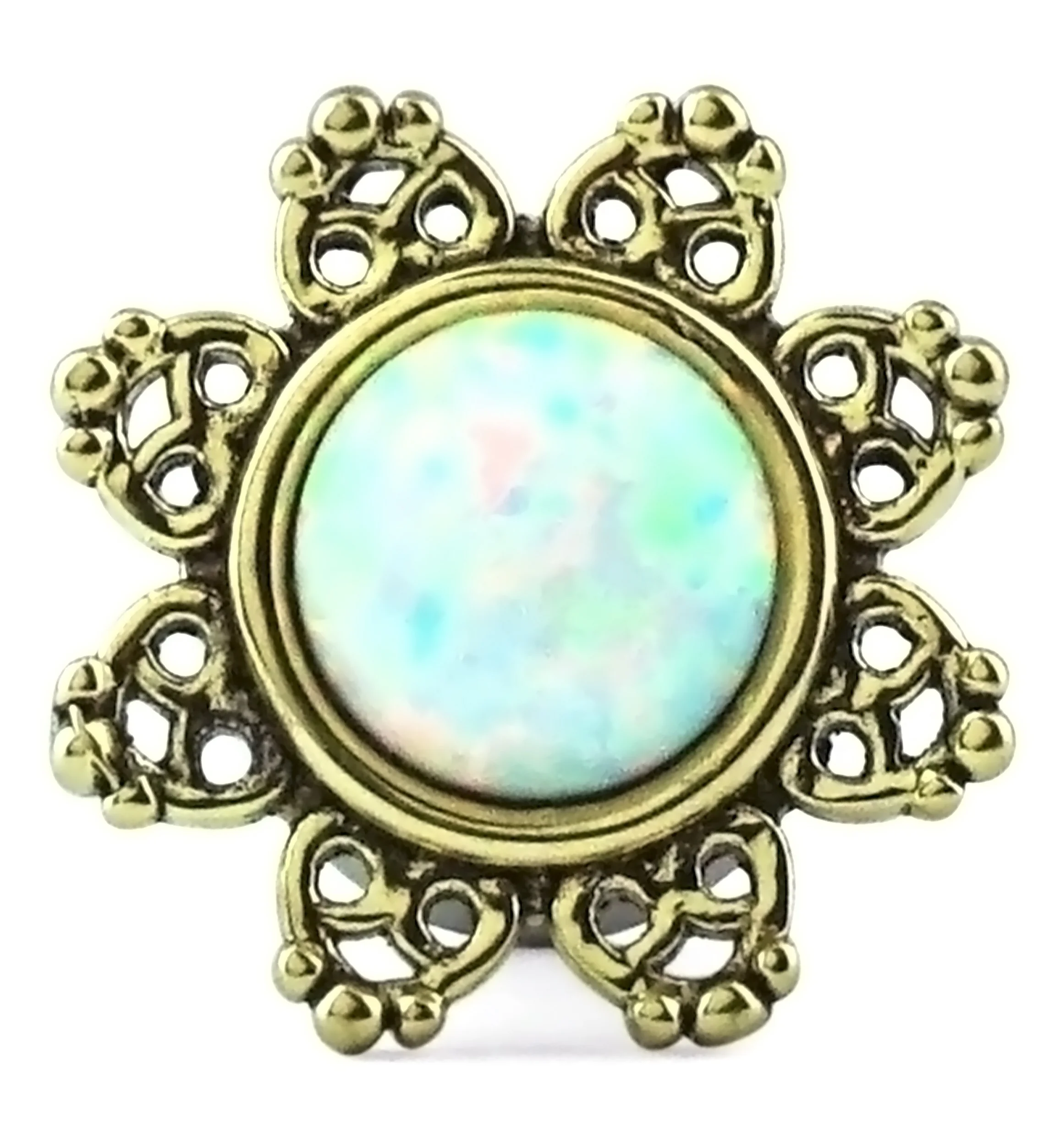 Golden Lotus With Opalite Dome Stainless Steel Plugs - Image 4