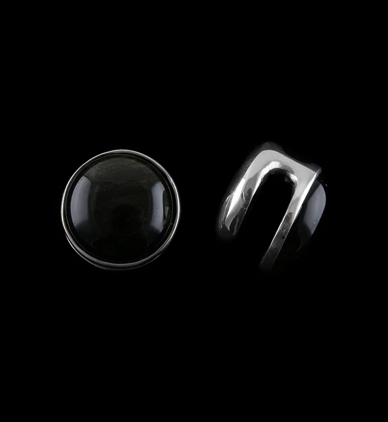 Golden Obsidian Disk White Brass Ear Weights