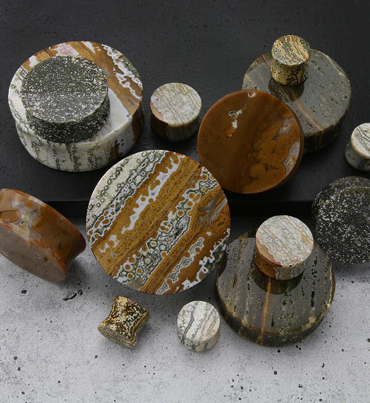 Grade AA Ocean Jasper Stone Plugs - Image 2
