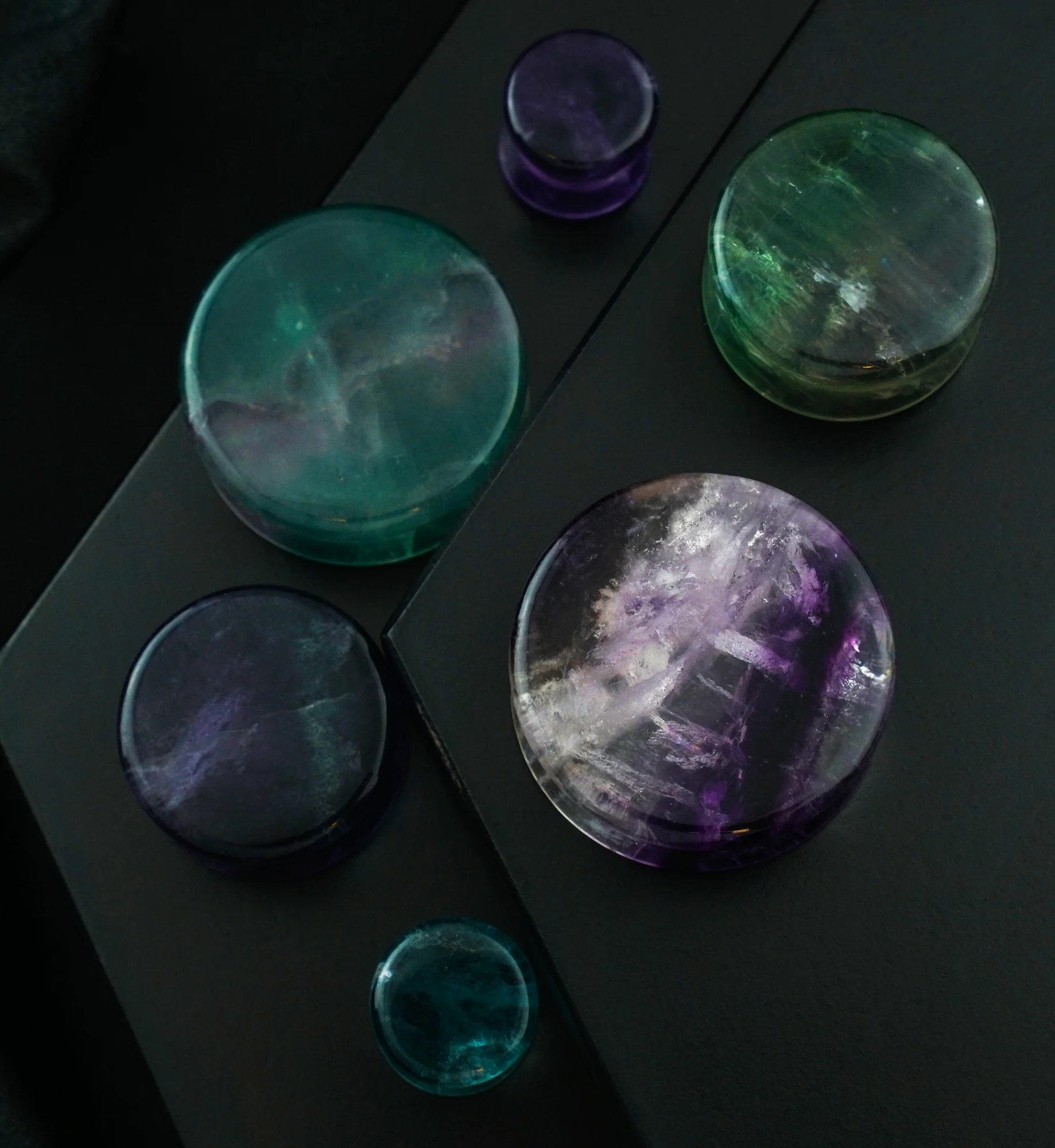 Grade A Rainbow Fluorite Stone Plugs - Image 6