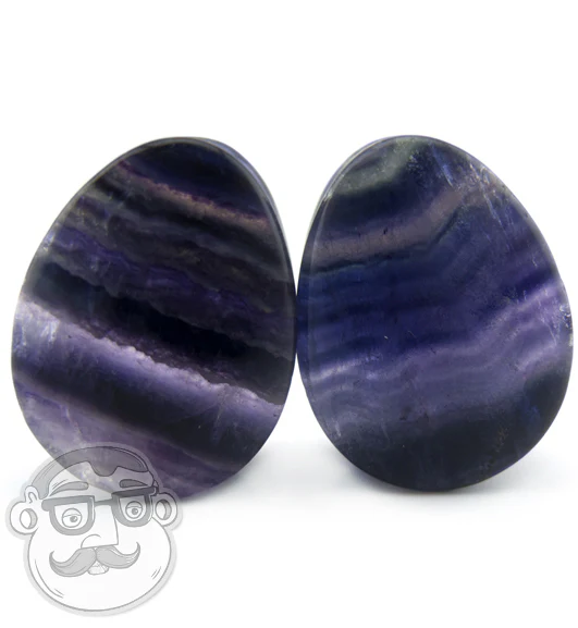 Grade A Rainbow Fluorite Teardrop Stone Plugs - Image 3