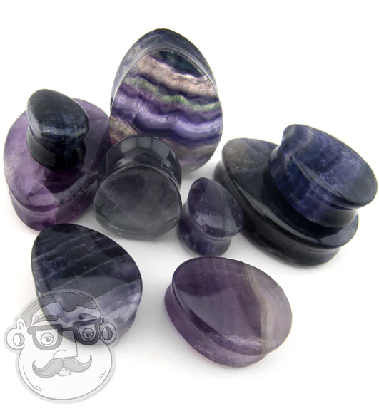 Grade A Rainbow Fluorite Teardrop Stone Plugs - Image 4