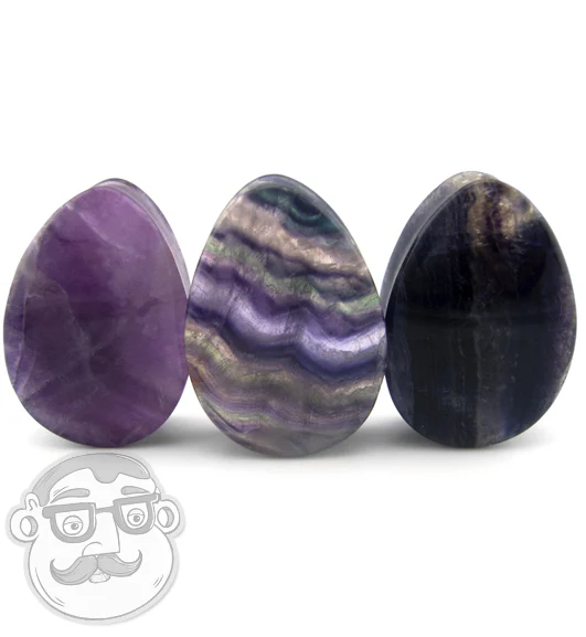Grade A Rainbow Fluorite Teardrop Stone Plugs - Image 5