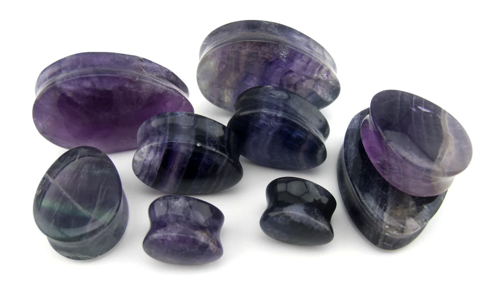 Grade A Rainbow Fluorite Teardrop Stone Plugs - Image 9