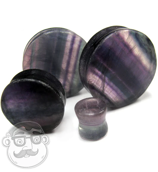 9/16" Grade B Rainbow Fluorite Stone Plugs (Imperfections) - Image 2