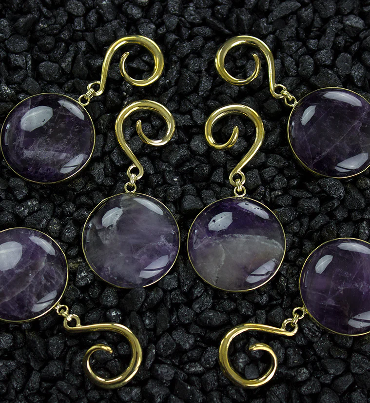 Grand Amethyst Stone Hanging Ear Weights - Image 3