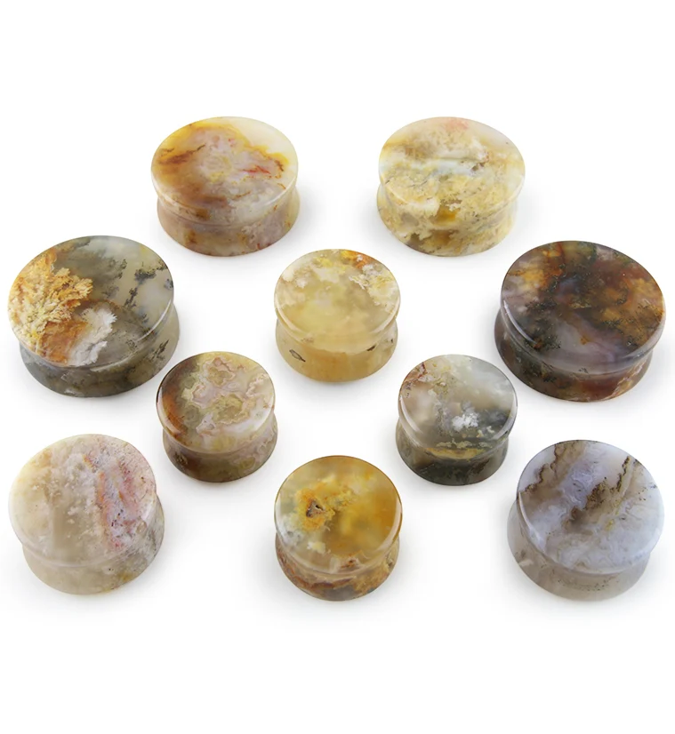 Graveyard Point Plume Agate Stone Plugs - Image 4