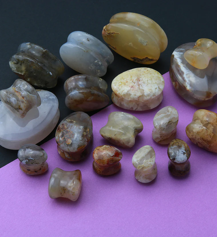 Graveyard Point Plume Agate Teardrop Stone Plugs - Image 2