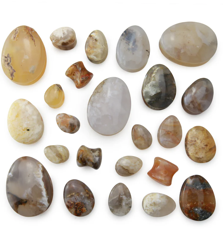 Graveyard Point Plume Agate Teardrop Stone Plugs - Image 4