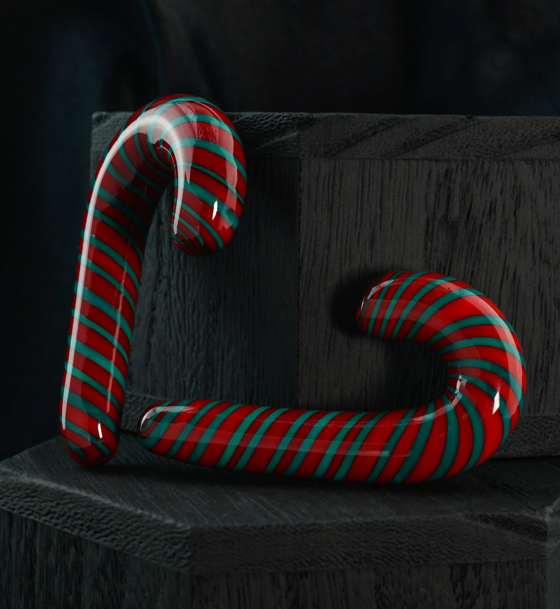 Green and Red Candy Cane Glass Ear Hangers - Image 2