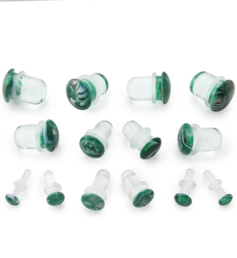 Green and White Haze Single Flare Glass Plugs - Image 2