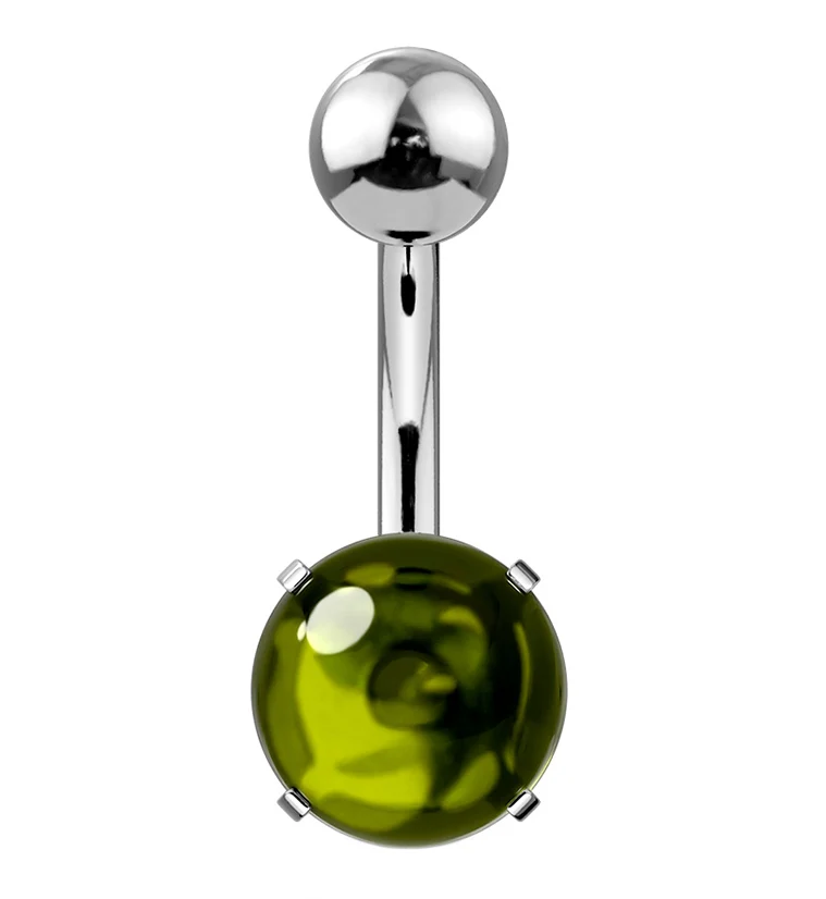Green Cabochon Prong Set Belly Button Ring