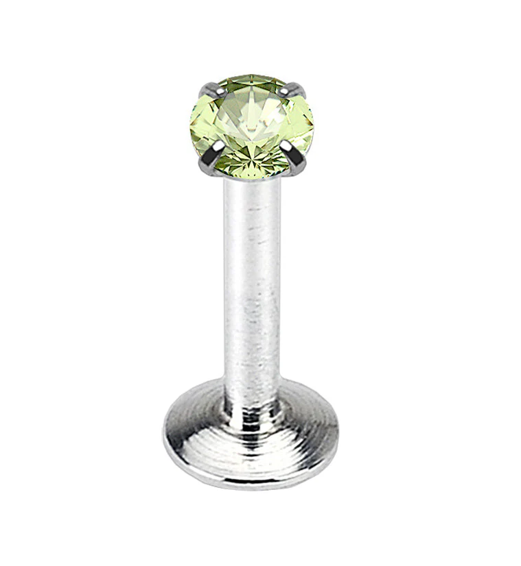 Green CZ Prong Internally Threaded Labret