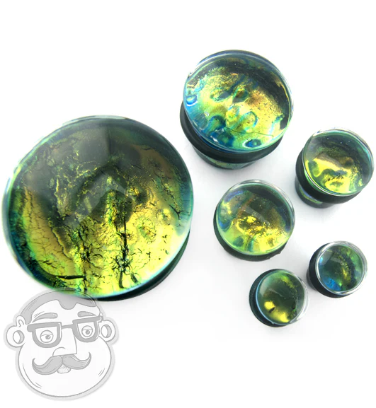 Green Dichroic Glass Plugs - Single Flare - Image 8
