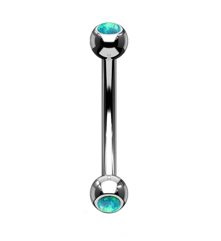 Green Double Opalite Stainless Steel Curved Barbell