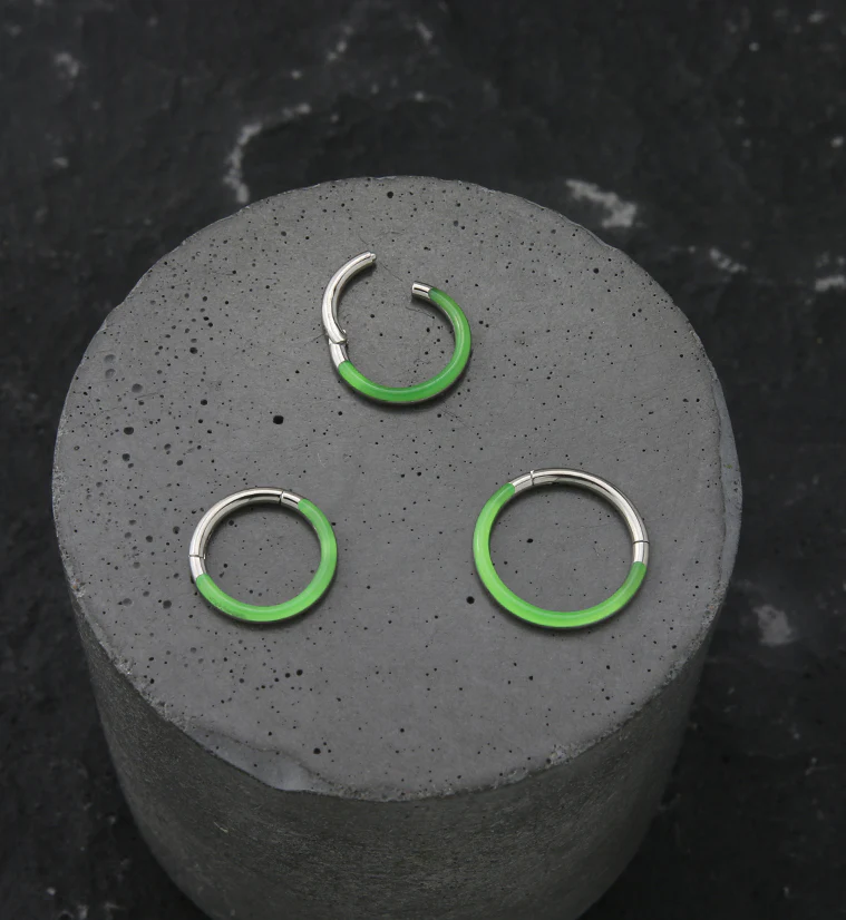 Green Glow In The Dark Front Facing Titanium Hinged Segment Ring - Image 2