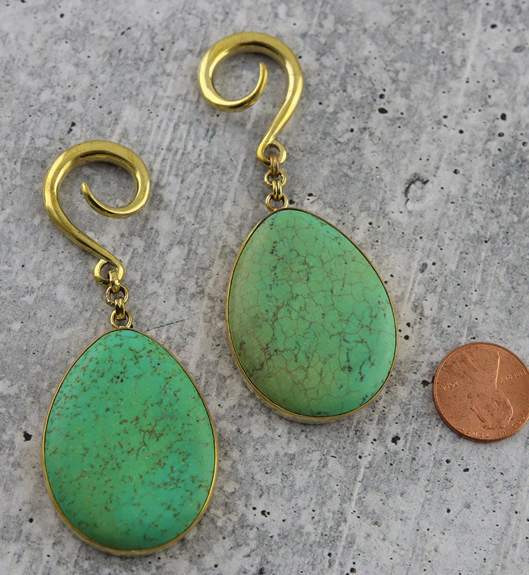 Green Howlite Teardrop Stone Ear Weights - Image 2