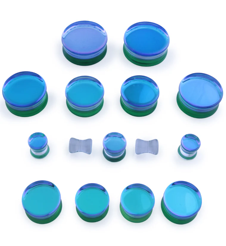 Green Iridescent Glass Double Flare Plugs - Image 3