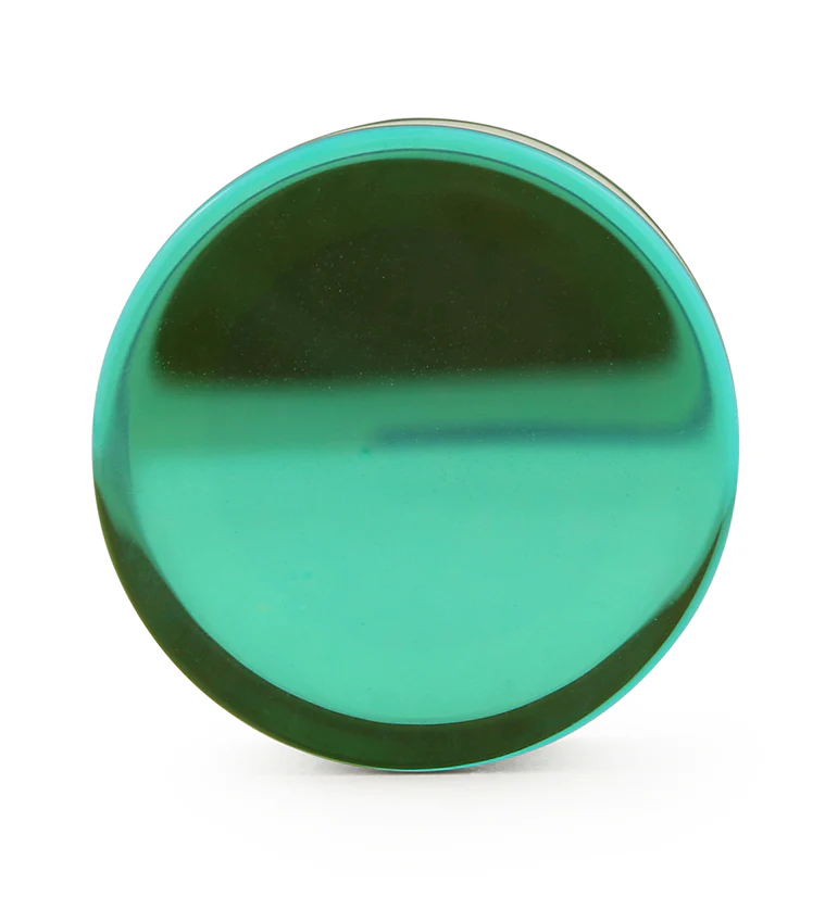 Green Iridescent Glass Double Flare Plugs - Image 4