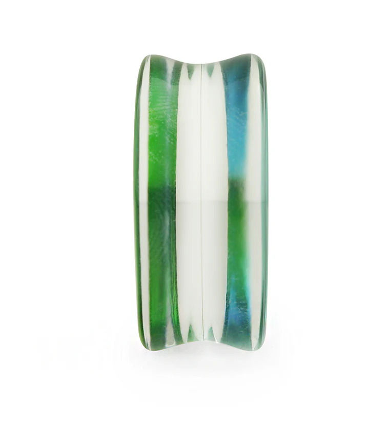 Green Iridescent Glass Double Flare Plugs - Image 5