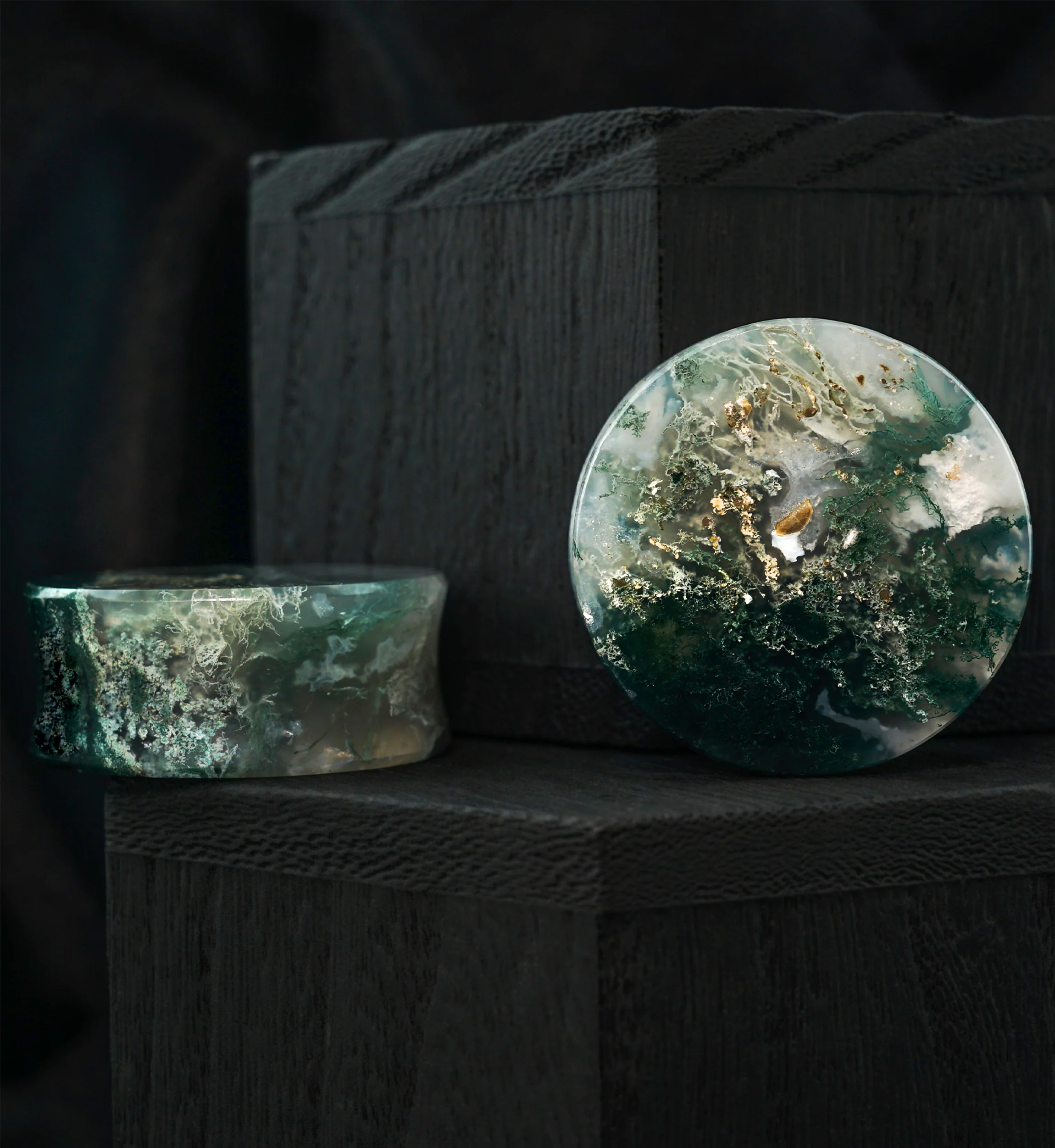 Green Moss Agate Stone Plugs 1 & 3/8" (35mm) Version 1