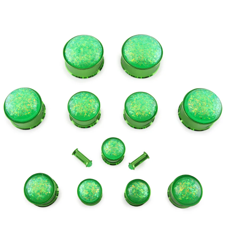 Green Opalite Flash Anodized Stainless Steel Plugs - Image 2